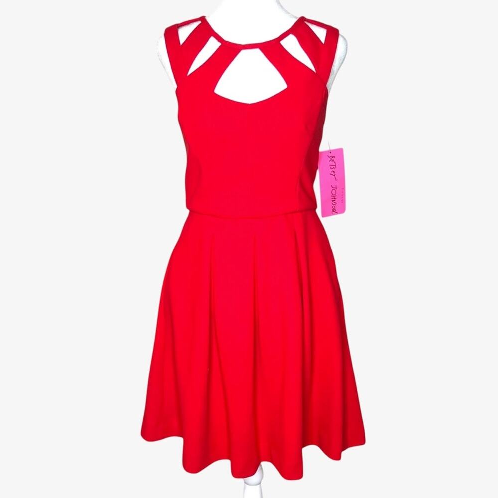 Betsey Johnson Cutout Fit & Flare Dress Size 8 Red Skater Y2K NWTF Deadstock
